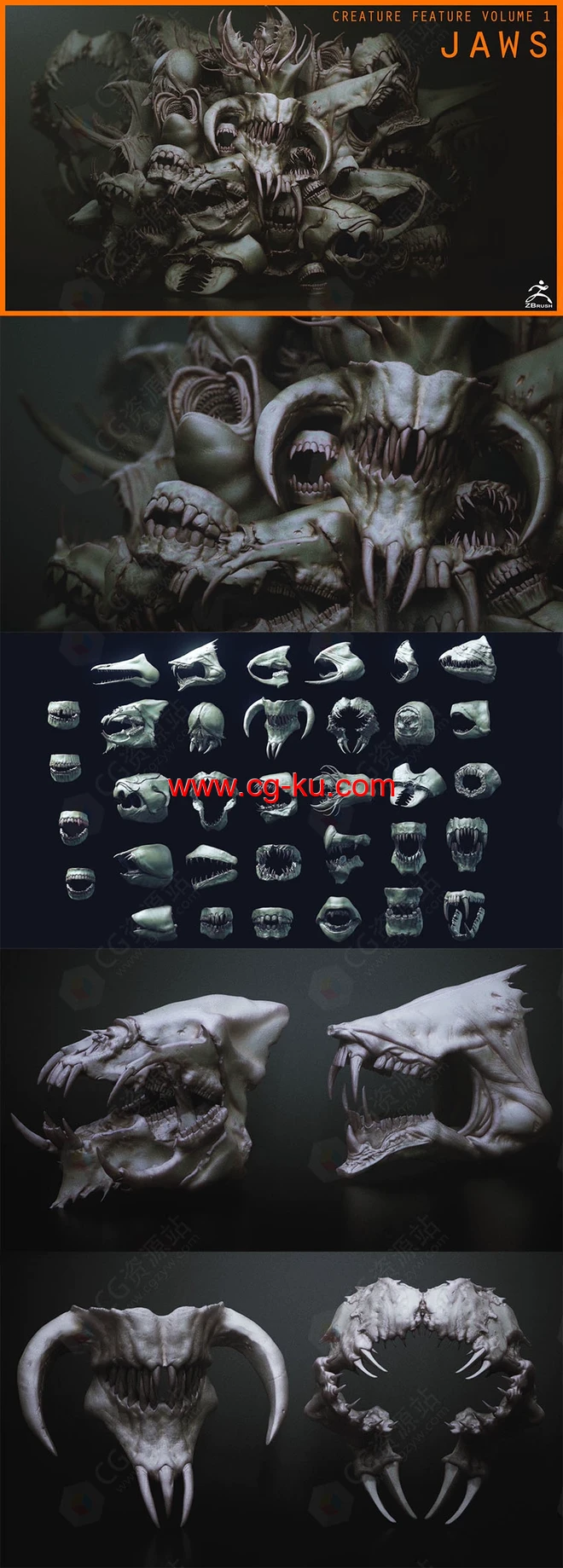 Zbrush33个怪物嘴头骨IMM笔刷模型包的图片2