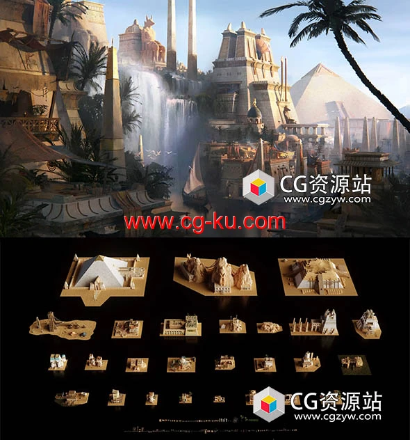 古埃及时代金字塔宏伟寺庙建筑3D模型的图片1