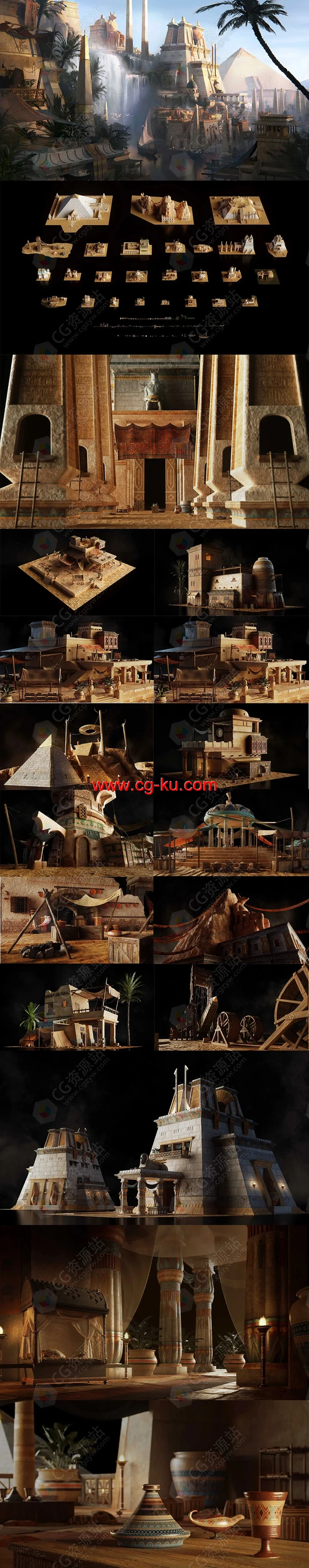 古埃及时代金字塔宏伟寺庙建筑3D模型的图片2
