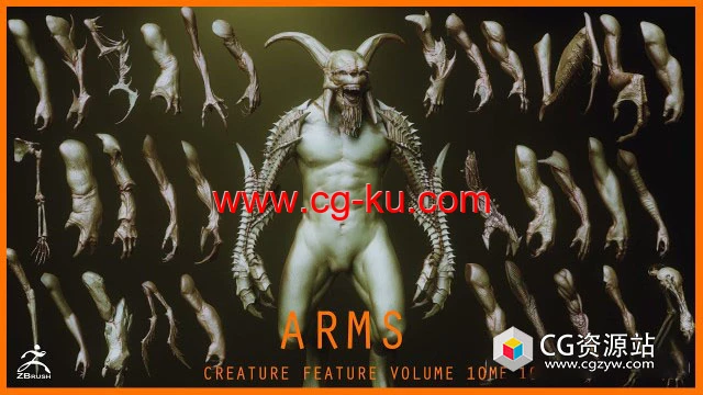 ZBrush 33种生物怪物手臂模型预设 FlippedNormals – 33 Creature Arms ZBrush IMM的图片1