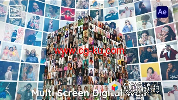 AE模板-立体多屏数字墙Logo动画 Multi Screen Digital Wall的图片1