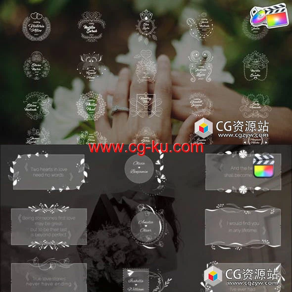 FCPX插件-29种优雅可爱装饰花环婚礼标题动画 两套的图片1
