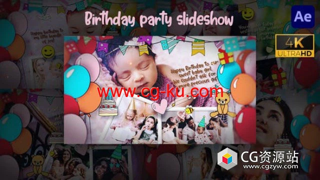 AE模板-儿童小孩生日派对照片相册片头 Birthday Party Slideshow的图片1