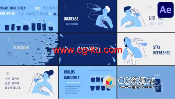 AE模板-喝水MG动画片头 Drink More Water Explainer的图片1