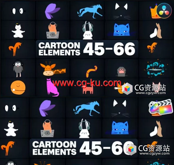 FCPX 达芬奇模板-22组多彩卡通手绘元素动物MG动画的图片1
