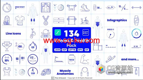 AE模板-134组健康运动健身图标动画+矢量动图+视频素材的图片1