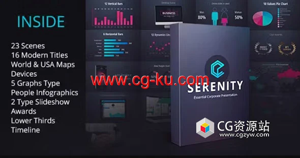 AE模板-商业公司信息图表深色风格演示包 Serenity – Corporate Presentation Pack的图片1