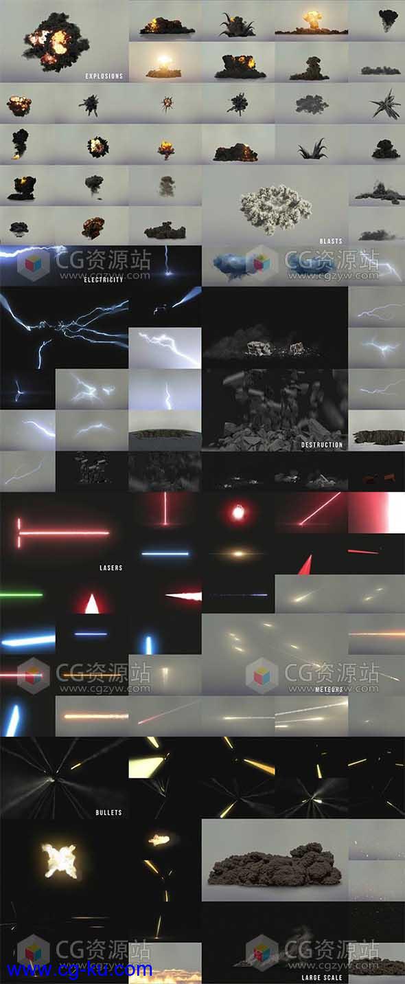 视频素材-火焰闪电电流烟雾倒塌爆炸流星子弹穿梭特效合成素材CHAOS(更新)的图片2