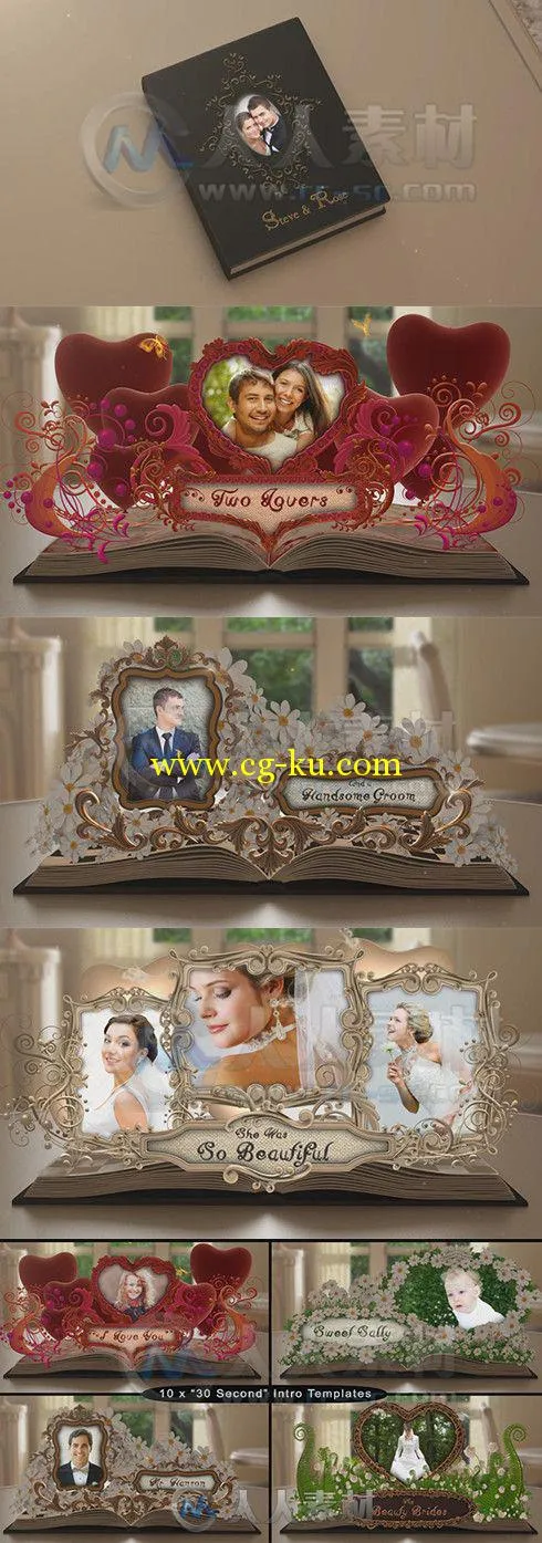 经典婚礼翻折书籍相册动画AE模板 Videohive Wedding Album Pop up Book 7530457 Pr...的图片1