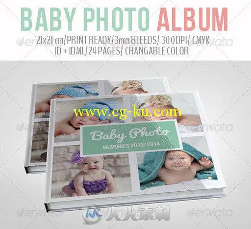 漂亮宝贝仿真相册INDD模板 Graphicriver Baby Photo Album 6964950的图片1
