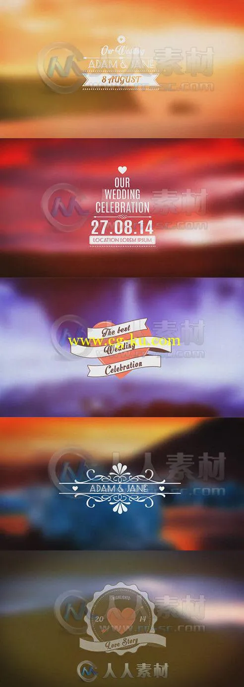 10组浪漫婚礼Logo演绎动画AE模板 Videohive Wedding Romantic Titles Pack 8655763的图片2