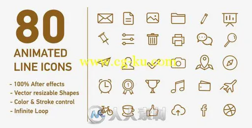80组实用图标动画AE模板合辑 Videohive 80 Animated Line Icons 8841998的图片2