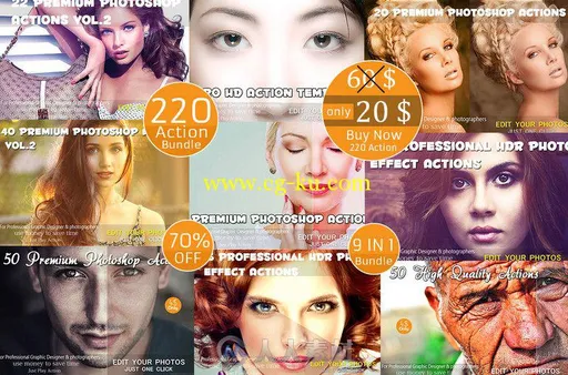 220组惊人效果人像调色PS动作 Creativemarket 220 Actions Bundle 9 IN 1 227027的图片1