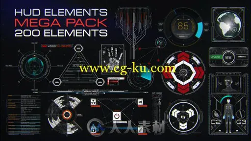 超现实平视显示界面特效动画AE模板 Videohive HUD Elements Mega Pack 11250824的图片1