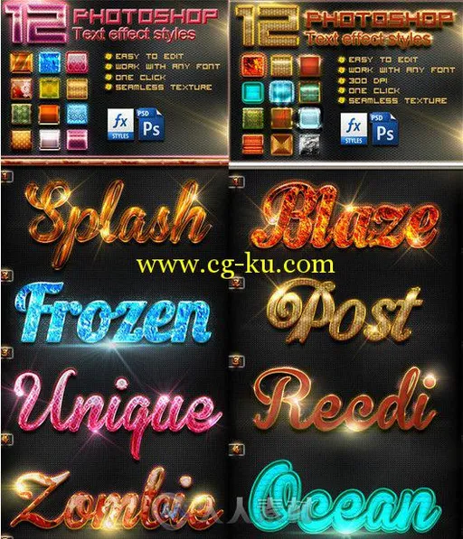 48组超美字体特效PSD模板 Graphicriver 48 Photoshop Style Bundle Part 1 11896636的图片1