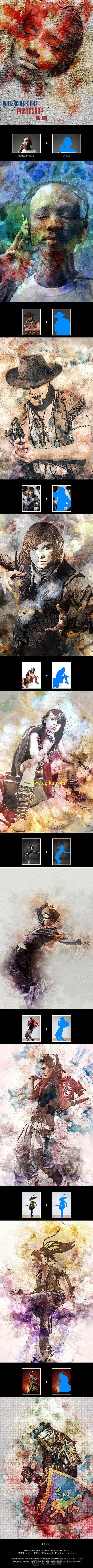 多彩水墨艺术特效PS动作 Graphicriver Watercolor Art Photoshop Action 12259424的图片1