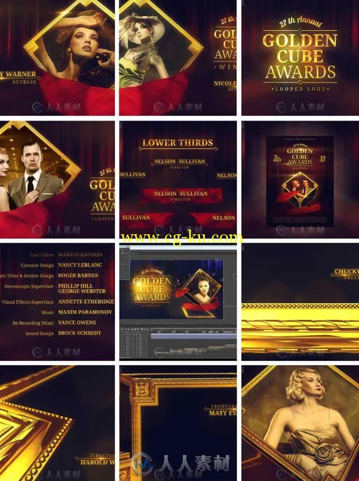 黄金奖项包装动画AE模板 Videohive Golden Cube Awards Pack 11292968的图片1