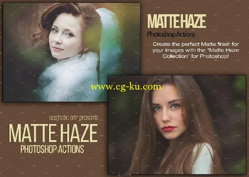 30组高品质人像调色特效PS动作合辑 Creativemarket Matte Haze Photoshop Actions ...的图片2
