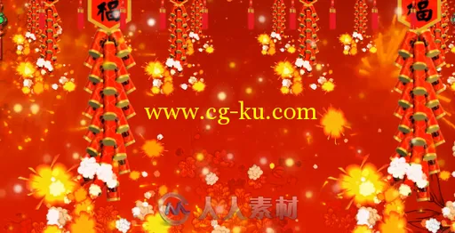 2016猴年恭喜发财鞭炮红灯笼扇子led大屏幕视频素材的图片1