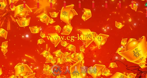 2016猴年恭喜发财鞭炮红灯笼扇子led大屏幕视频素材的图片3