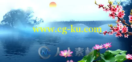 划船梦游竹海仙境荷花仙鹤高清LED大屏视频背景素材的图片1