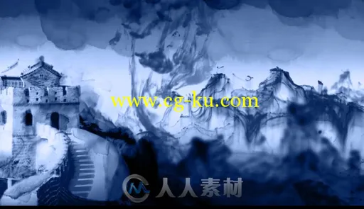 水墨中国建筑艺术长城城市风景中国风LED大屏幕背景视频素材的图片3