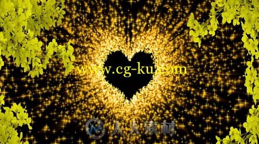 爱心金黄色粒子小花朵唯美浪漫婚礼婚庆LED背景视频素材 1080P的图片1