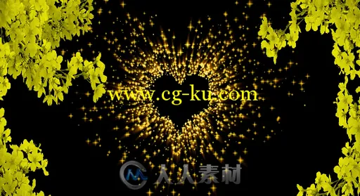 爱心金黄色粒子小花朵唯美浪漫婚礼婚庆LED背景视频素材 1080P的图片2