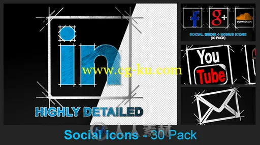 30组手绘风格社交图标Logo演绎动画AE模板合辑 Videohive Social Media Icons 30 Pa...的图片1