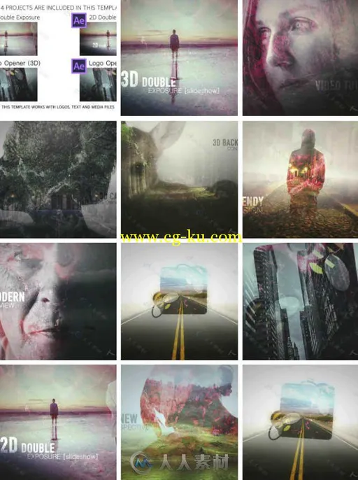 2D与3D双重曝光叠加包装动画AE模板 Videohive 2D and 3D Double Exposure Pack 149...的图片1
