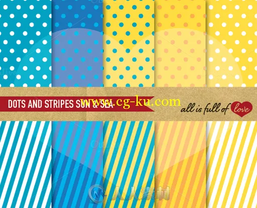 黄蓝相间斑点条纹PS图案Yellow-Blue-Illustration-Pattern-Set的图片1