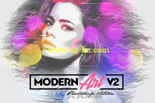 炫彩波纹人物肖像特效PS动作Modern Art Photoshop Action v2的图片1