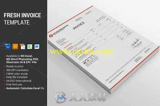 存根收据PSD模板CM - Fresh Invoice Template 638049的图片1