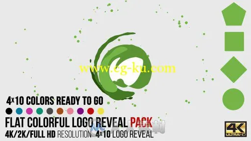 4K彩色水墨旋转演绎片头LOGO演绎AE模板Flat Colorful Logo Reveal Pack的图片1