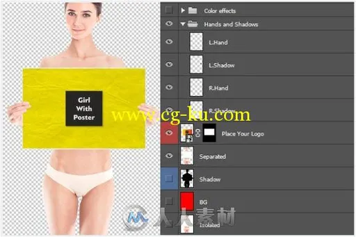裸体女性手持展板展示PSD模板Girl With Poster Mock-Up的图片2
