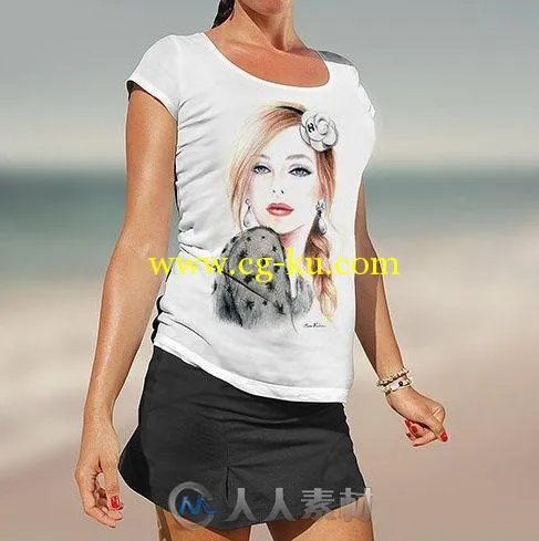 女性T恤正面展示PSD模板PSD Mock-Up - Girl T-Shirt的图片1
