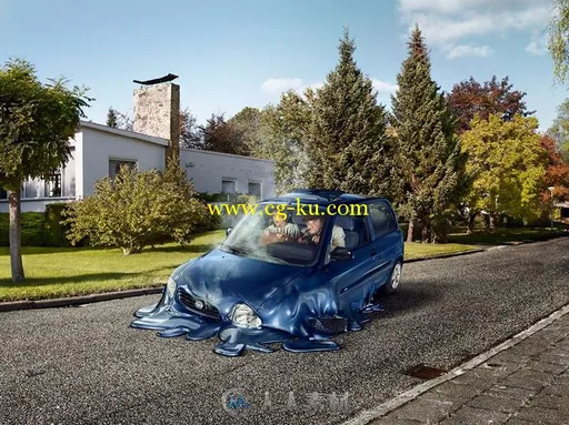 汽车融化-surreal scenes show melting cars disappear into suburban streets的图片1