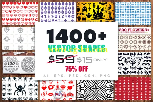 1400款简洁矢量图标平面素材Creativemarket 1400+ Vector Shapes Bundle 660534的图片3