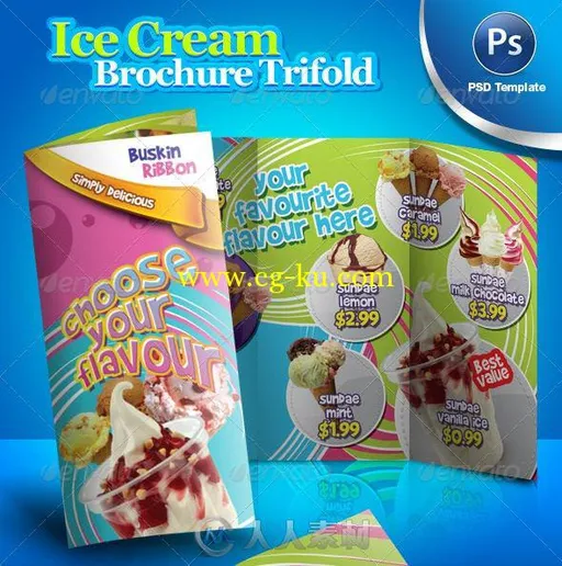 冰淇淋甜品店宣传页展示PSD模板ce Cream Brochure Trifold PSD Template 241535的图片1
