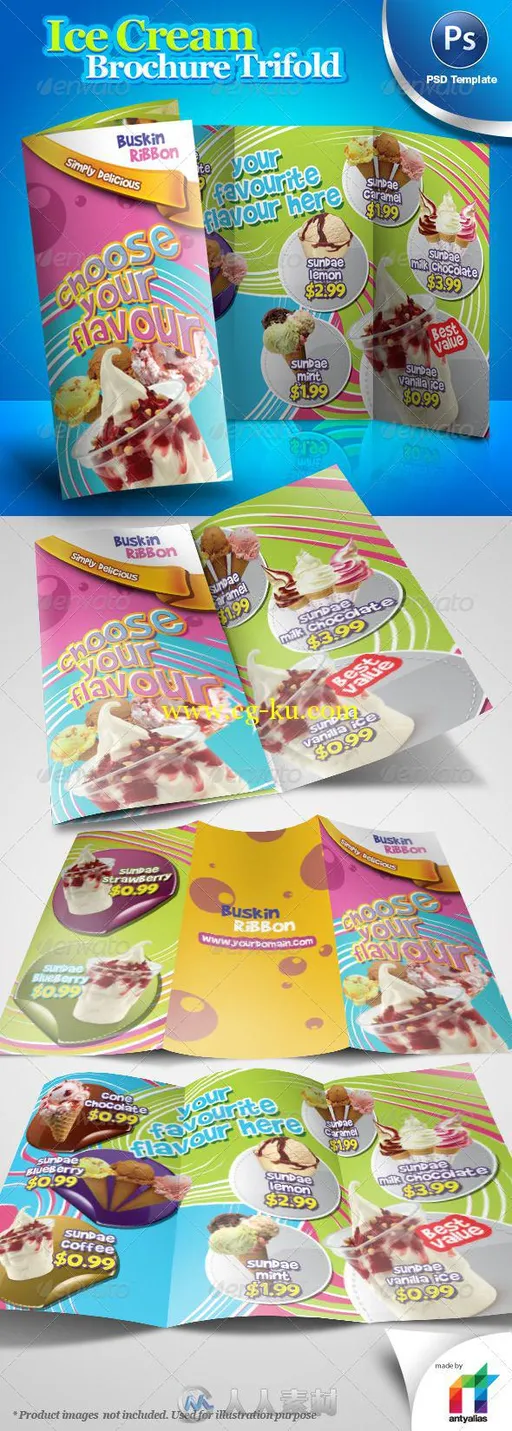 冰淇淋甜品店宣传页展示PSD模板ce Cream Brochure Trifold PSD Template 241535的图片2