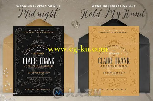 8款复古风格婚礼邀请函PSD模板8 Vintage Deco Wedding Invites II的图片2