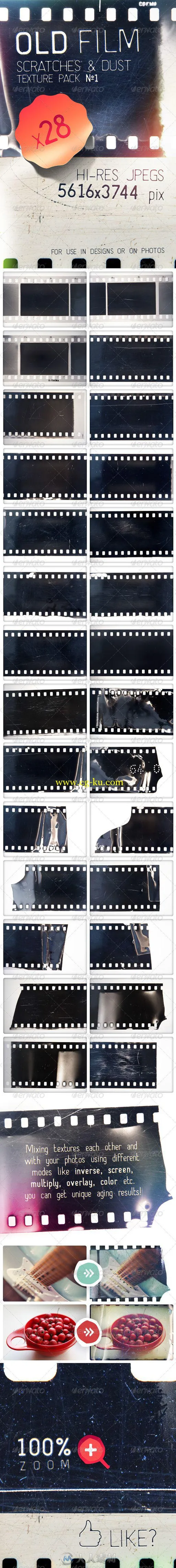 旧版胶片电影剪辑效果展示PSD模板GR_Old_Film_Cuttings_-_Scratches_Dust_Textures的图片2