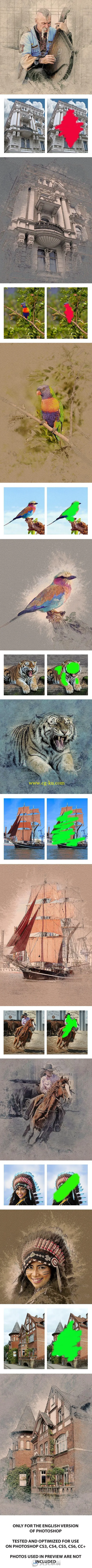 混合绘画艺术特效PS动作MixArt Old Illustrations Photoshop Action 16360446的图片1