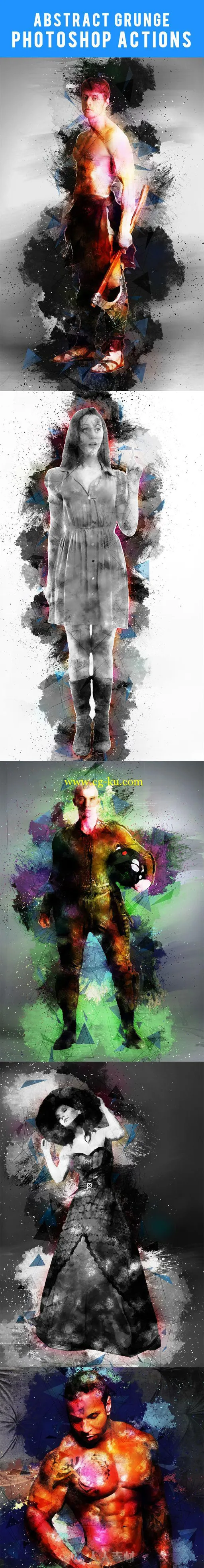 炫彩多边形人物肖像处理特效PS动作 Abstract Grunge Photoshop actions 16410563的图片2