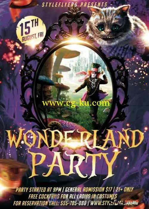 仙境奇遇派对海报展示PSD模板Wonderland_Party_Flyer_PSD_Flyer_Template的图片1