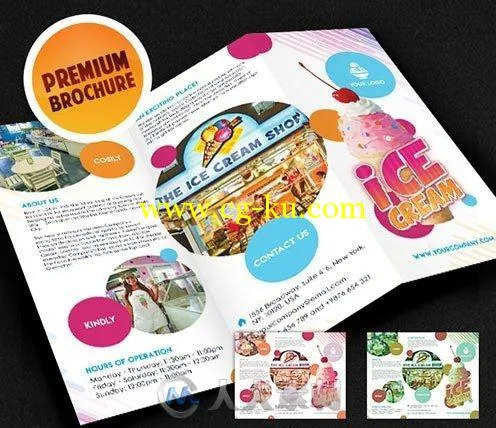 冰淇淋商三折叠店宣传册PSD模板Ice_Cream_Shop_Tri-Fold_Brochure_D001的图片1