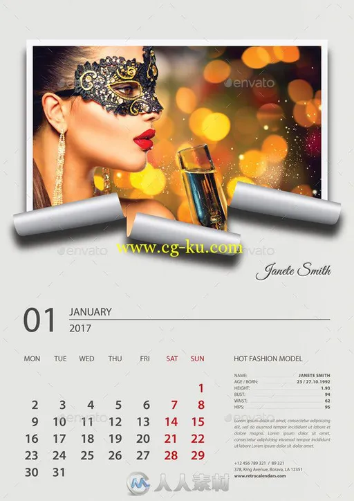 2017年时尚挂历展示PSD模板 Wall Calendar 2016 Retro Photo V02 11827782的图片2