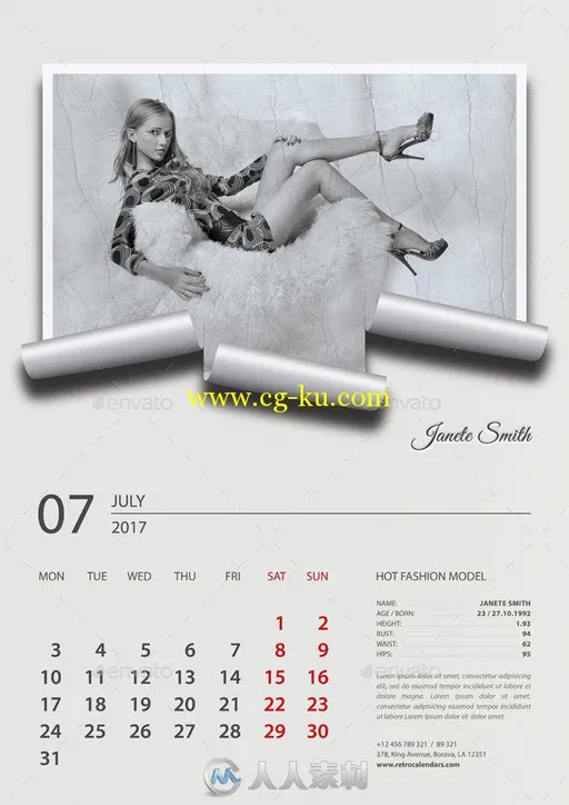 2017年时尚挂历展示PSD模板 Wall Calendar 2016 Retro Photo V02 11827782的图片3