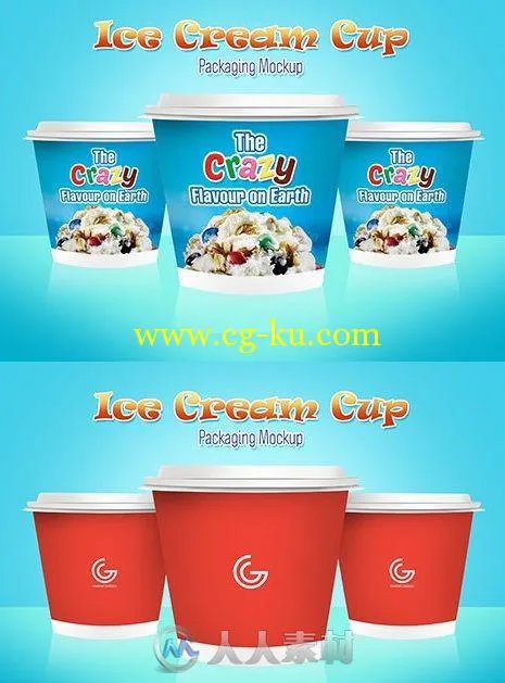 冰淇淋纸杯包装展示PSD模板PSD Mock-Up - Ice Cream Cup Packaging的图片1