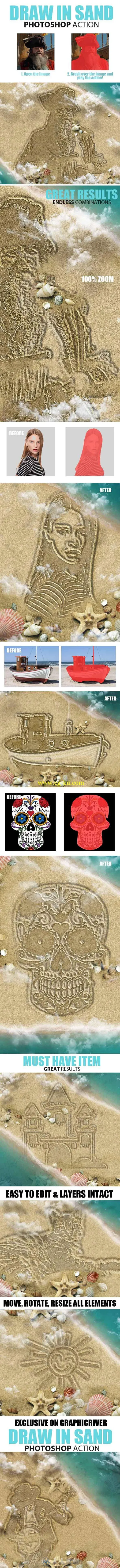 沙滩平面人物肖像特效PS动作Draw in Sand Photoshop Action 16544305的图片2
